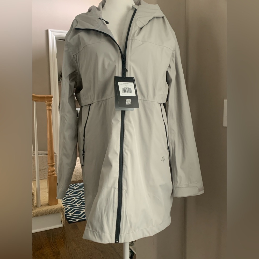 Women’s Light Gray XL Long Commuter Trench Jacket with Zip Closure